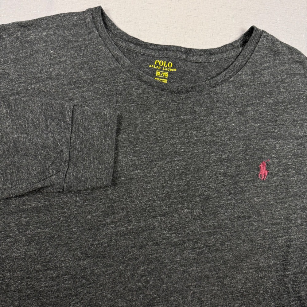 Polo Ralph Lauren Mens XL Charcoal Gray Heather Long Sleeve T-Shirt Pink Pony